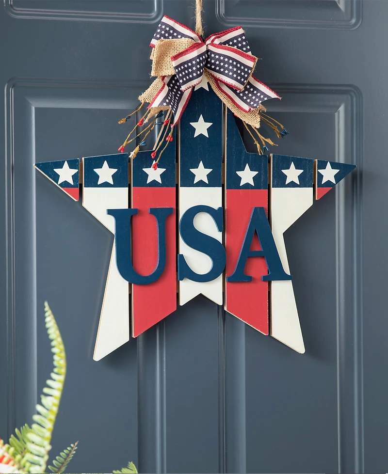 Glitzhome 19.25" L Patriotic, Americana Wooden Star Door Hanger