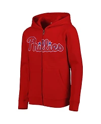 Big Boys Red Philadelphia Phillies Wordmark Full-Zip Fleece Hoodie