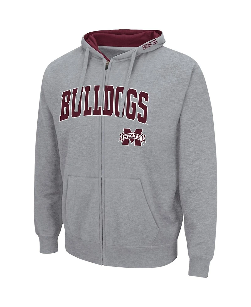 Men's Colosseum Heathered Gray Mississippi State Bulldogs Arch & Logo 3.0 Full-Zip Hoodie
