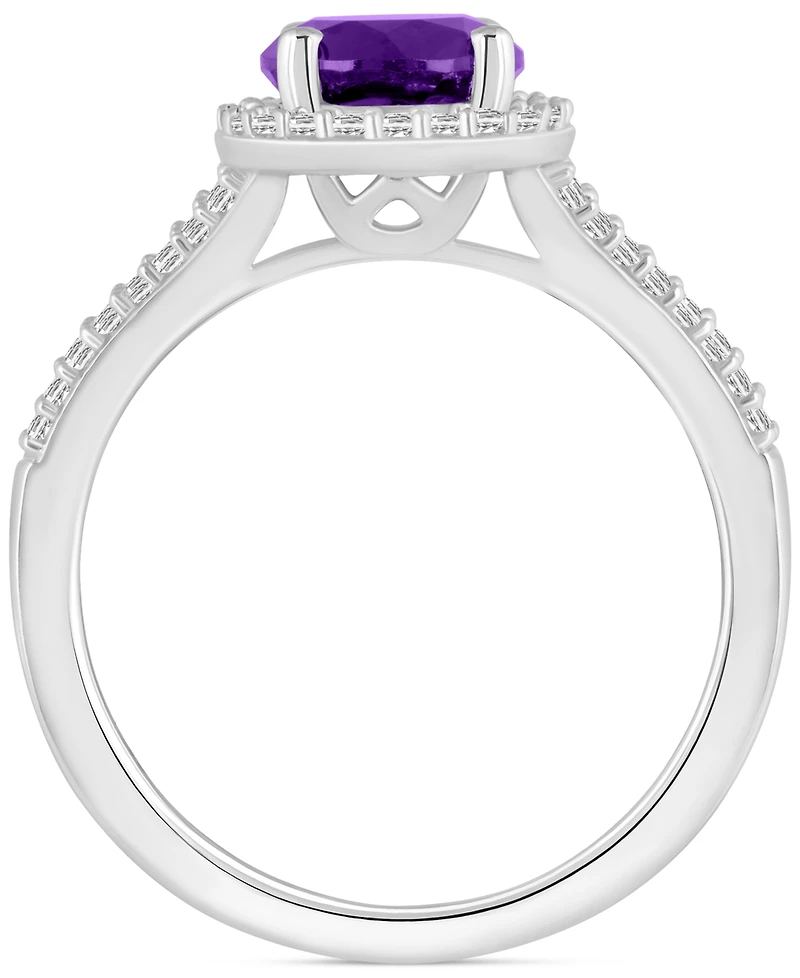 Amethyst (1-1/4 ct. t.w.) & Diamond (1/4 Halo Split Shank Ring Sterling Silver (Also Citrine, Garnet, Peridot, Blue Topaz)