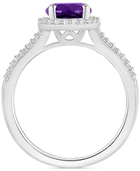 Amethyst (1-1/4 ct. t.w.) & Diamond (1/4 Halo Split Shank Ring Sterling Silver (Also Citrine, Garnet, Peridot, Blue Topaz)