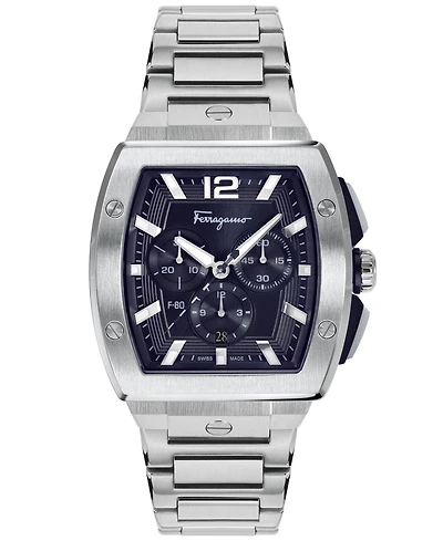 Salvatore Ferragamo Men's Swiss Chronograph F-80 Tonneau Stainless Steel Bracelet Watch 42mm