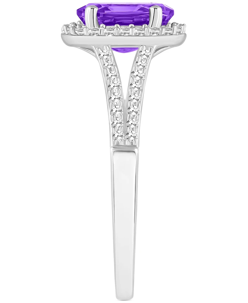 Amethyst (1-1/5 ct. t.w.) & Diamond (1/4 Oval Halo Split Shank Ring Sterling Silver (Also Citrine, Garnet, Peridot, Blue Topaz)