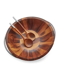 Nambe Braid 20" 3 piece Wood Salad Bowl with Servers