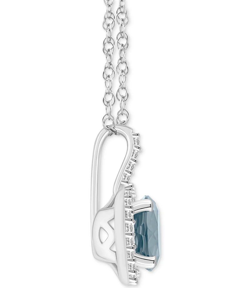 Aquamarine (1-1/4 ct. t.w.) & Diamond (1/6 ct. t.w.) Halo 18" Pendant Necklace in Sterling Silver