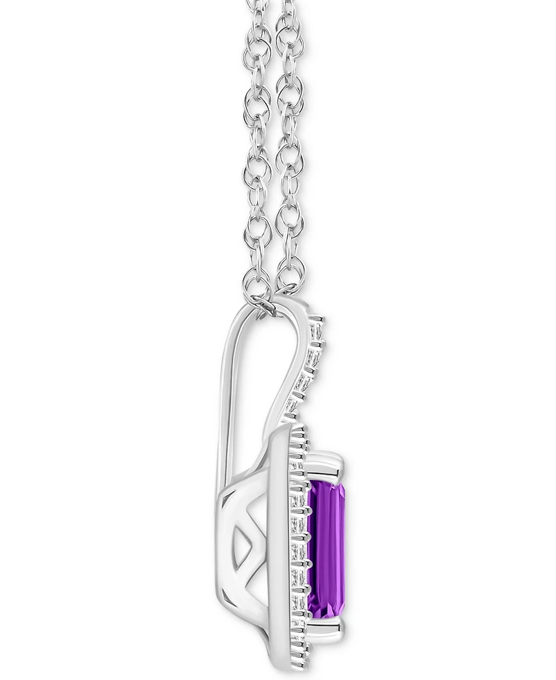 Amethyst (1-5/8 ct. t.w.) & Diamond (1/6 Halo 18" Pendant Necklace Sterling Silver (Also Citrine, Garnet, Peridot, Blue Topaz)
