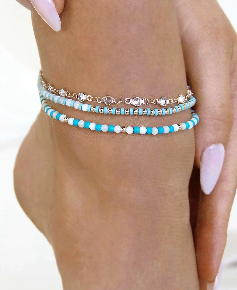 Ettika Turquoise and Imitation Pearl Anklet Set