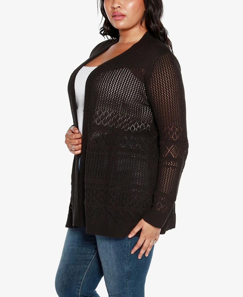 Belldini Plus Pointelle Open Cardigan Sweater