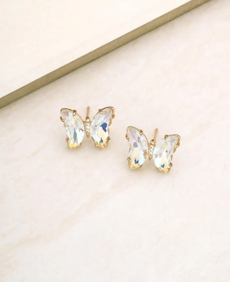Ettika 18k Gold-Plated Crystal Butterfly Stud Earrings
