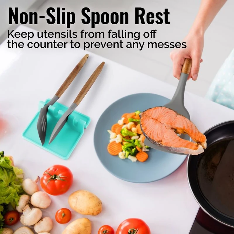 Silicone Utensil Rest with Drip Pad for Multiple Utensils