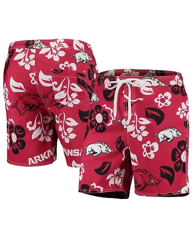 Men's Wes & Willy Cardinal Arkansas Razorbacks Floral Volley Logo Swim Trunks