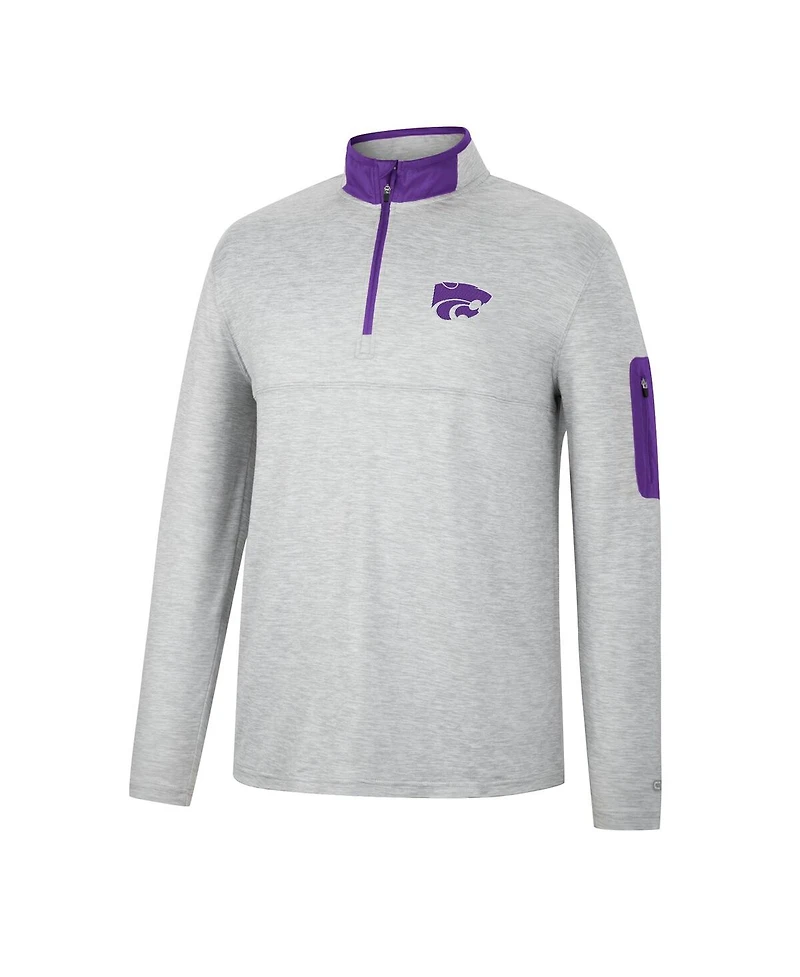 Men's Colosseum Heathered Gray, Purple Kansas State Wildcats Country Club Windshirt Quarter-Zip Jacket