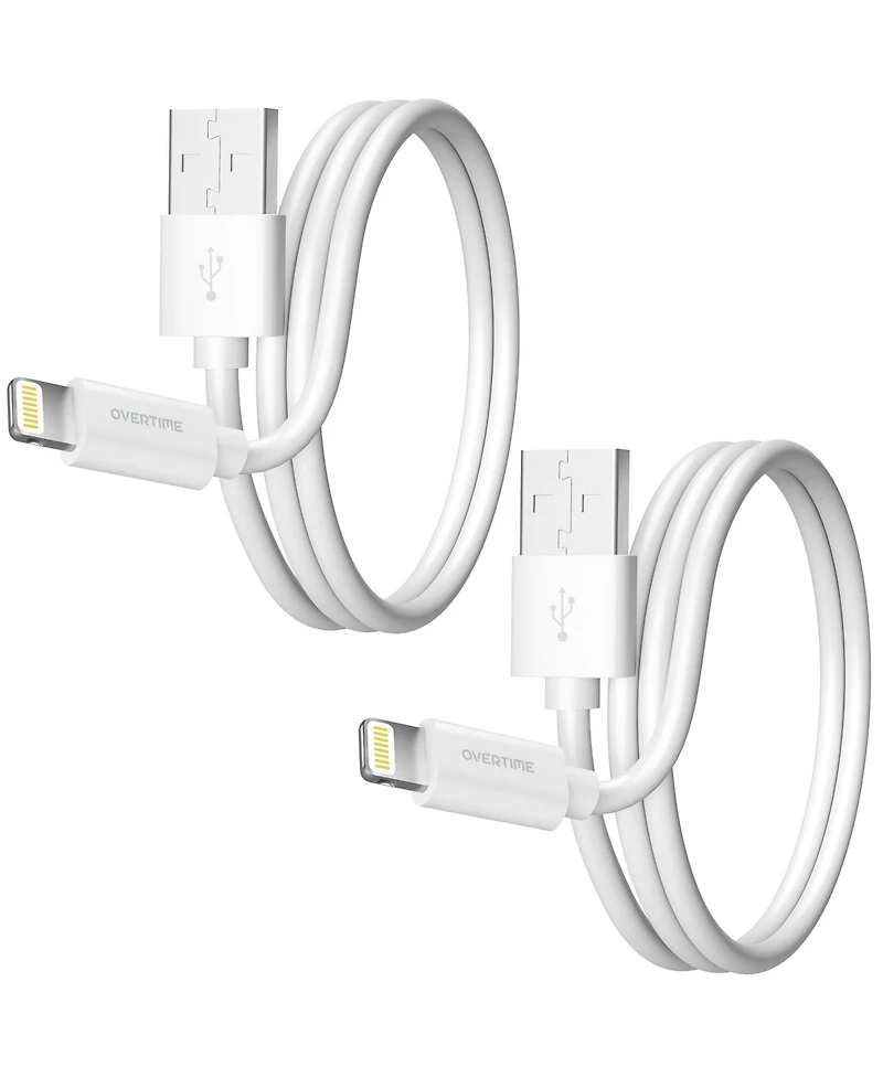 Overtime Apple MFi Certified iPhone 11/Xr/Se/10/8 4ft Charging Cable | Usb to Lightning Cable for iPhone - White (2-Pack)