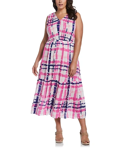 Ella Rafaella Plus Plaid Print V-Neck Midi Dress
