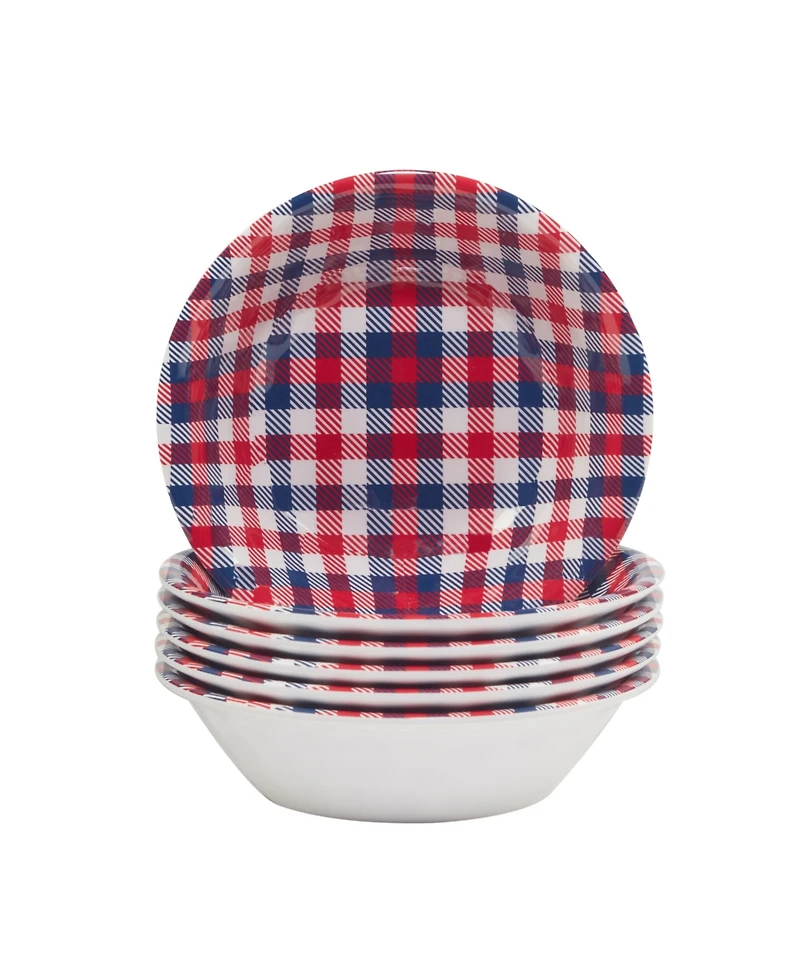 Certified International Patriotic Plaid Melamine All Purpose Bowl, Set of 6