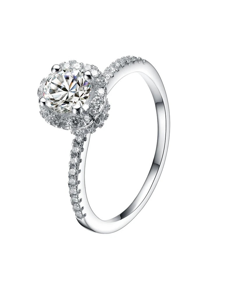 Sterling Silver White Gold Plated Round Clear Cubic Zirconia Solitaire Ring
