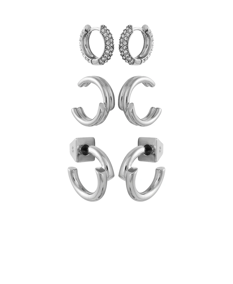Vince Camuto Silver-Tone Cuff Huggie Hoop Cuff Earrings Trio Set