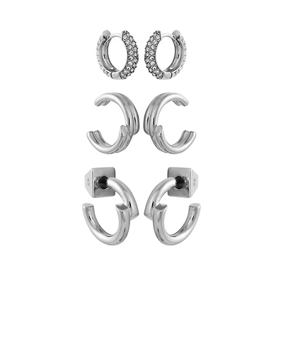 Vince Camuto Silver-Tone Cuff Huggie Hoop Cuff Earrings Trio Set