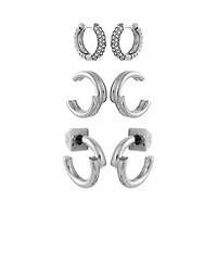 Vince Camuto Silver-Tone Cuff Huggie Hoop Cuff Earrings Trio Set