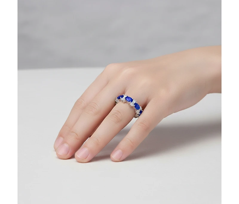 Sterling Silver White Gold Plated with & Cubic Zirconia Chunky Eternity Band Ring