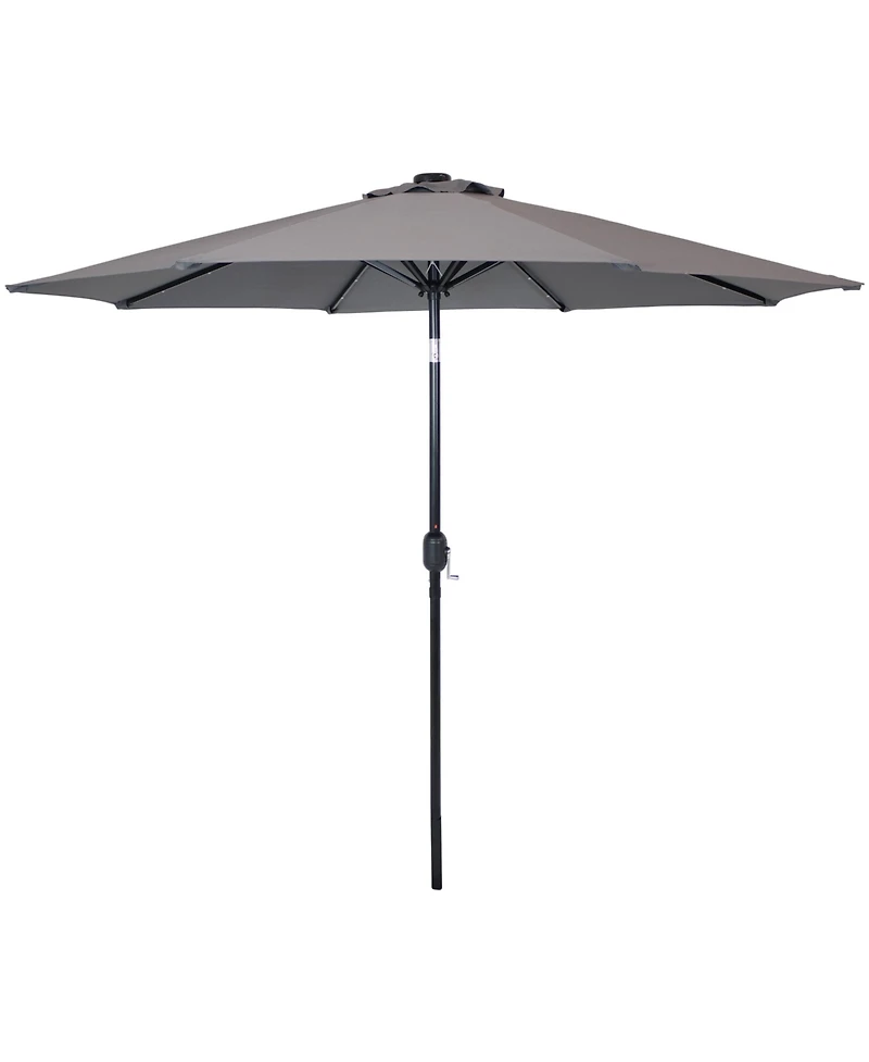 9-Foot Patio Umbrella with Solar Led Lights and Push Button Tilt - Aluminum Pole and Polyester Canopy - Gray