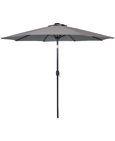 9-Foot Patio Umbrella with Solar Led Lights and Push Button Tilt - Aluminum Pole and Polyester Canopy - Gray