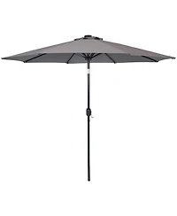 9-Foot Patio Umbrella with Solar Led Lights and Push Button Tilt - Aluminum Pole and Polyester Canopy - Gray