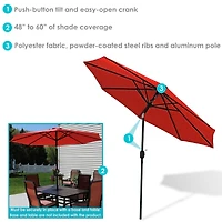 ft Outdoor Patio Umbrella - Polyester Table Market Umbrella with Push-Button Tilt and Crank - 8 Sturdy Ribs