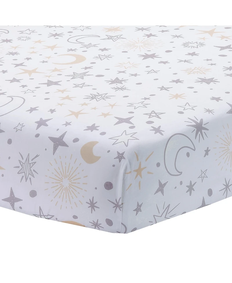 Lambs & Ivy Baby Goodnight Moon 100% Cotton White Fitted Crib Sheet - Moon/Stars