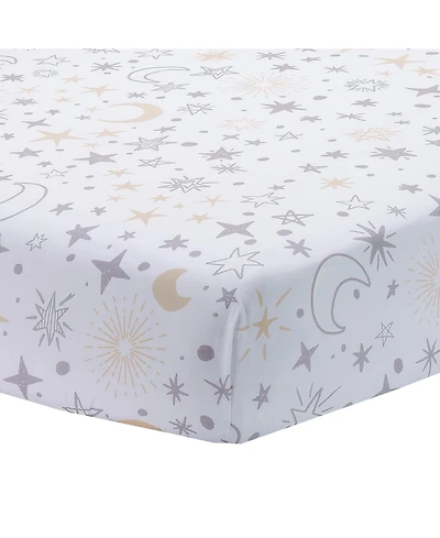 Lambs & Ivy Baby Goodnight Moon 100% Cotton White Fitted Crib Sheet - Moon/Stars