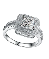Sterling Silver White Gold Plated Cubic Zirconia Square Statement Ring