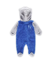 Newborn and Infant Boys Girls Royal Gray Kansas City Royals Game Nap Teddy Fleece Bunting Full-Zip Sleeper