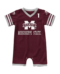 Newborn and Infant Boys Girls Colosseum Maroon Mississippi State Bulldogs Bumpo Football Logo Romper
