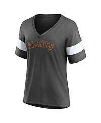 Women's Fanatics Heathered Charcoal San Francisco Giants Wordmark V-Neck Tri-Blend T-shirt