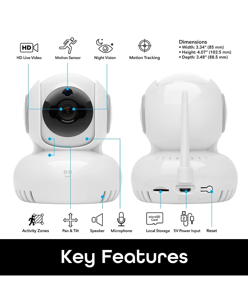 Geeni Sentinel 1080p Wireless Indoor Surveillance Camera with Auto Tracking Alerts, Motion Zones, Pan/Tilt/Zoom, 2-Way Talk, Night Vision, Compatible