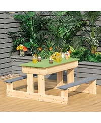 3-in-1 Kids Picnic Table Outdoor Wooden Water Sand Table w/ Play Boxes
