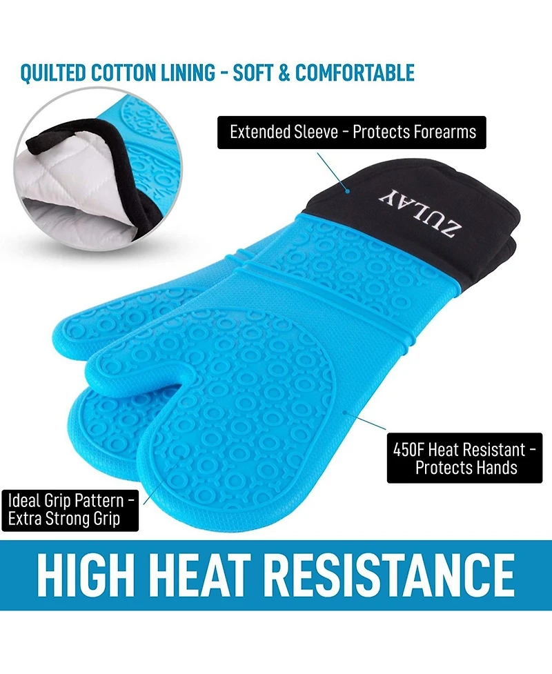 Zulay Kitchen Non Slip Grip Oven Mitts Heat Resistant - Long Protective Gloves