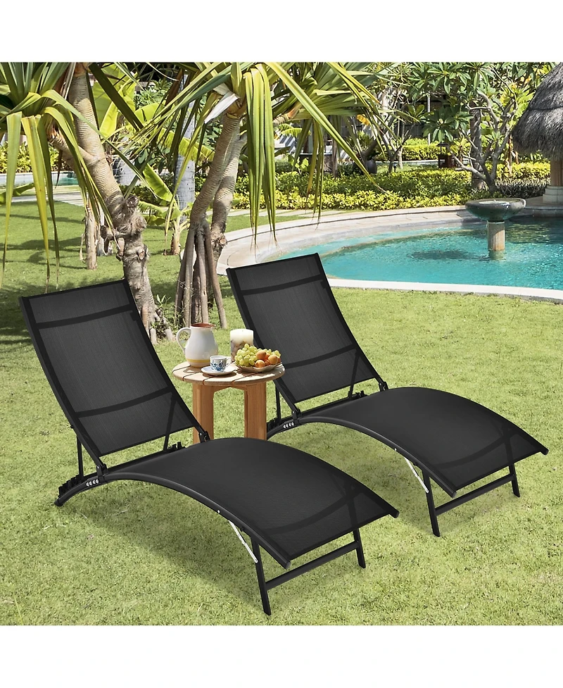 Costway 2 Pcs Patio Folding Chaise Lounge Chair Recliner Adjustable Stackable Deck
