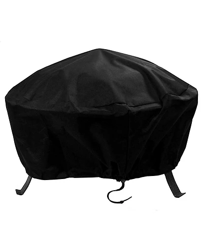 Round Outdoor Fire Pit Cover - Heavy-Duty 300D Polyester and Pvc with Drawstring Closure - Black - 58-Inch