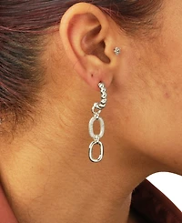Sterling Forever Cubic Zirconia Andi Drop Hoop Earrings