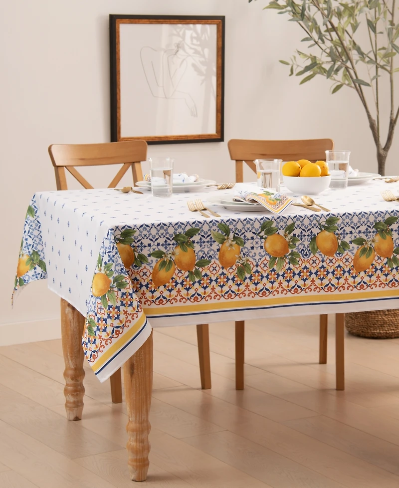 Capri Lemon Double Border Tablecloth 60" x 144"