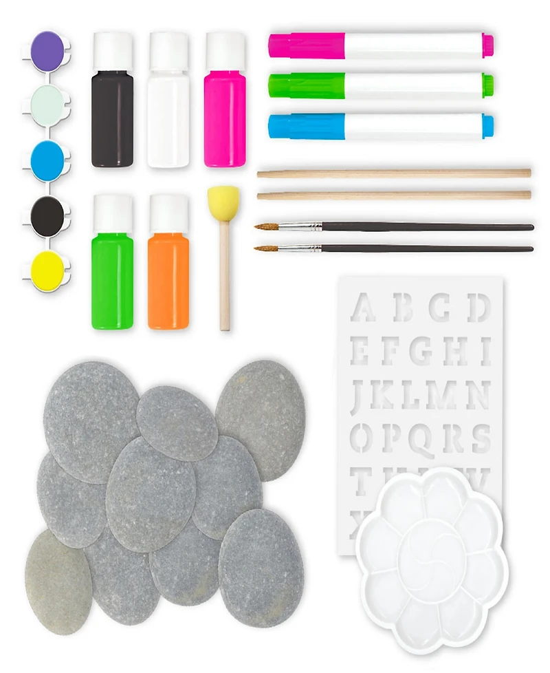 The Complete Neon Rock Art Kit Diy Rock Painting For Kids, Rocks, Brushes, Paint, Stencils included 19 Easy-To-Follow Projects
