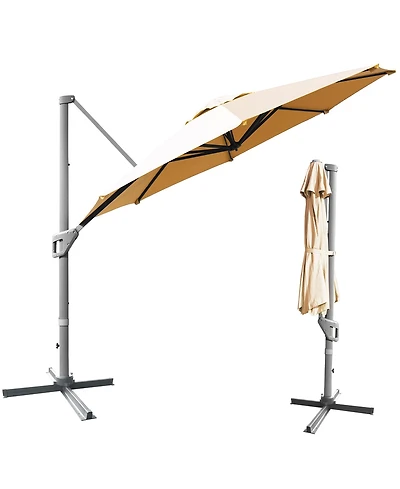 11ft Patio Offset Umbrella Cantilever Rotation Aluminum Tilt Cross Base