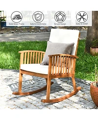 Costway Acacia Wood Rocking Chair Patio Garden Lawn W/ Cushion