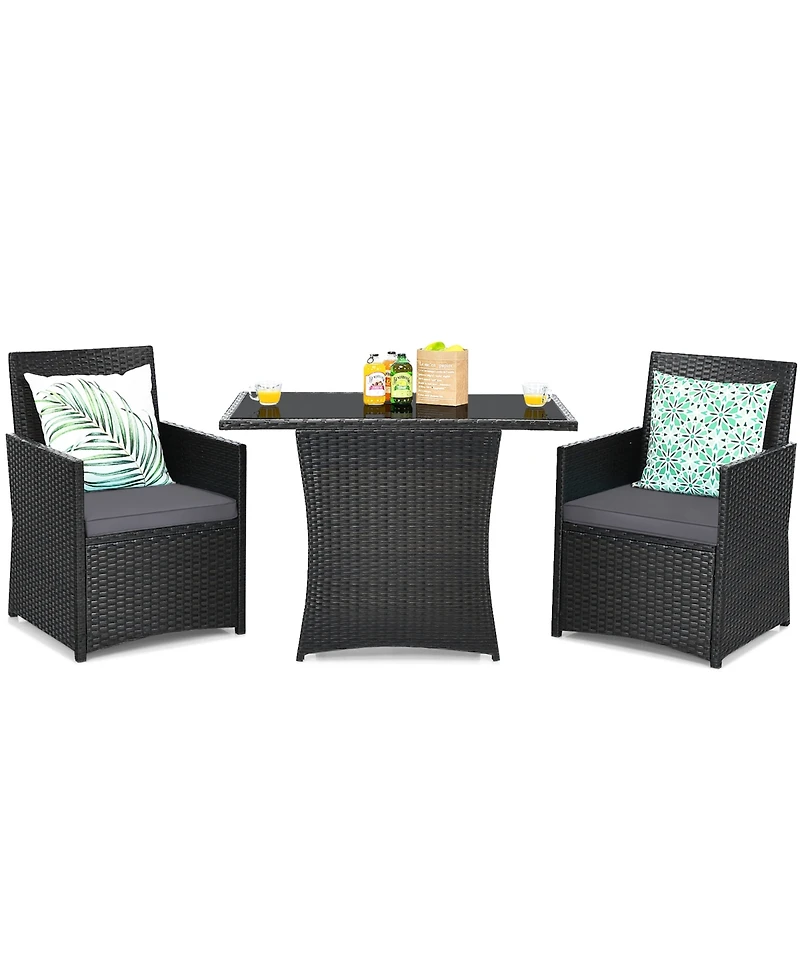 3PCS Patio Rattan Furniture Set Cushion Sofa Armrest Garden Deck