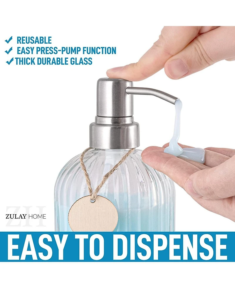 Zulay Kitchen Easy Press Pump Clear Glass Hand Soap Dispenser for Bathroom