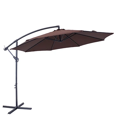 10' Offset Cantilever Patio Umbrella - Polyester Canopy and Steel Pole - Cross-Base - Brown