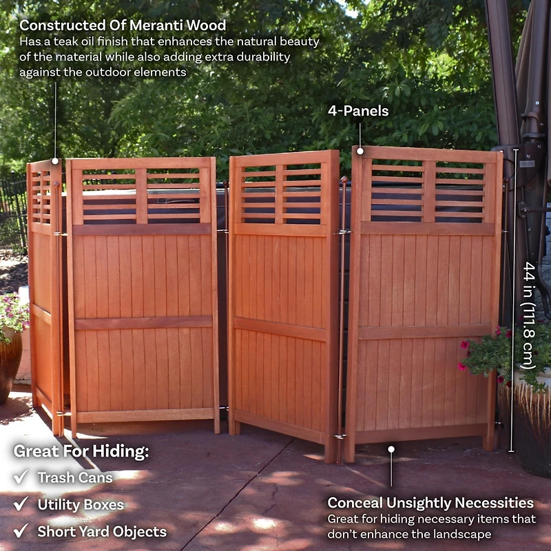 Outdoor Patio or Porch Meranti Wood with Teak Oil Finish Folding Privacy Screen Fence - 44"