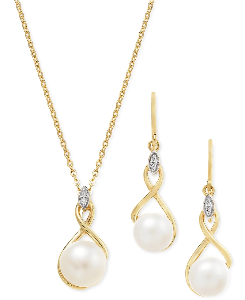 Cultured Freshwater Pearl (8mm) & Cubic Zirconia 18" Pendant Necklace in 14k Two-Tone Gold-Plated Sterling Silver