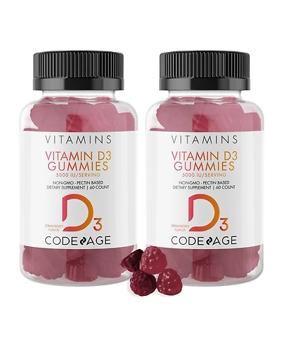 Codeage Vitamin D3 Gummies 2-Pack, 5000 Iu, Strawberry Flavored Vitamin Supplement - 60ct